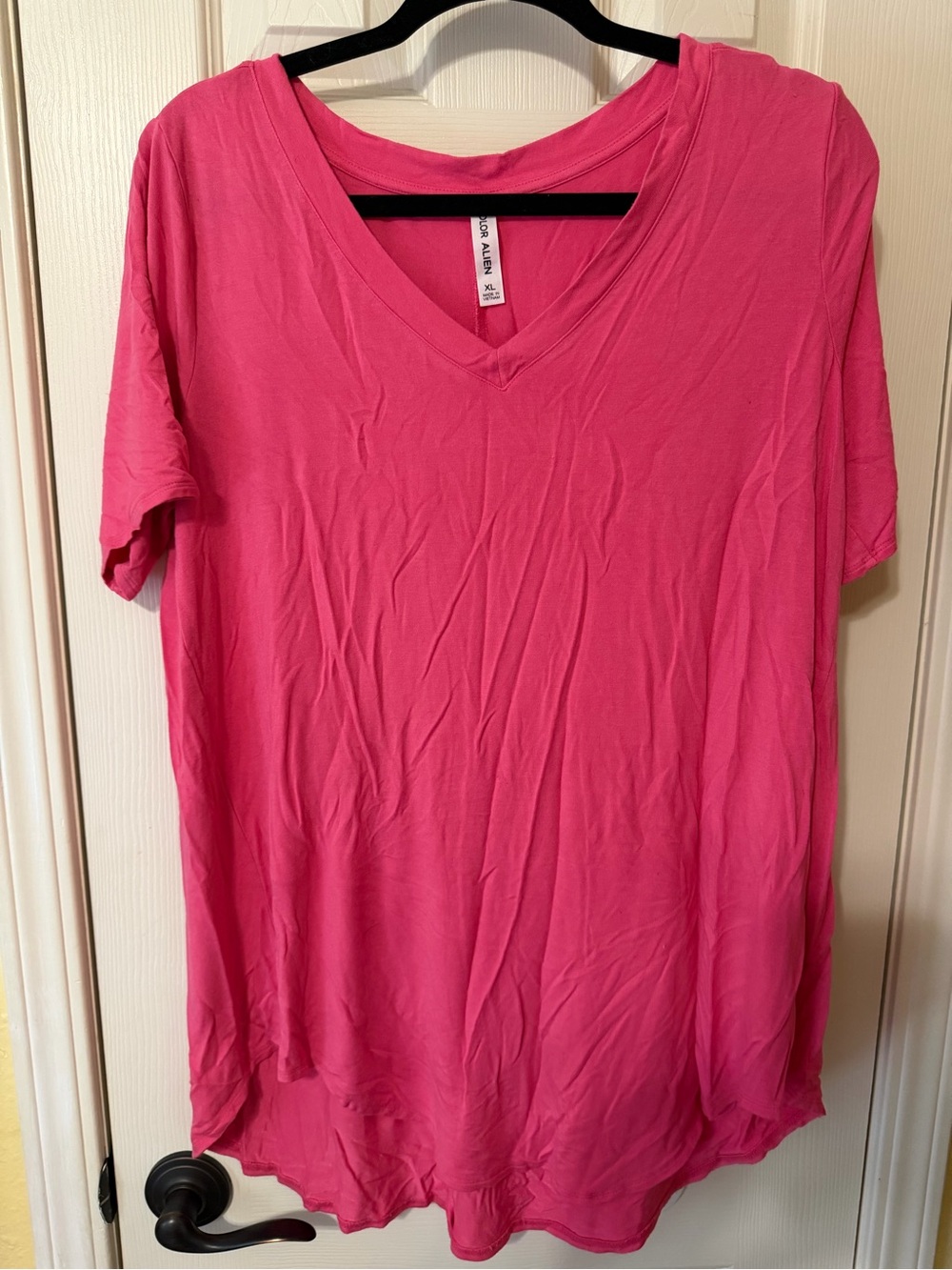 Zenana V-Neck Short Sleeve Tee - Hot Pink